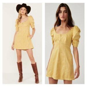 New Free People Cheyenne Boho Denim Mod Western Cowgirl Stretch Mini Dress
